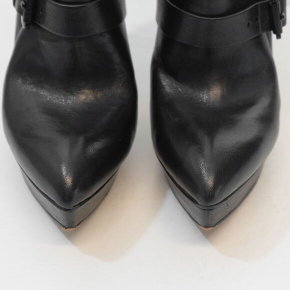 Michael Kors Black Leather Stiletto Bootie Goth Studded Pull On Biker Ankle Boot - Picture 15 of 16